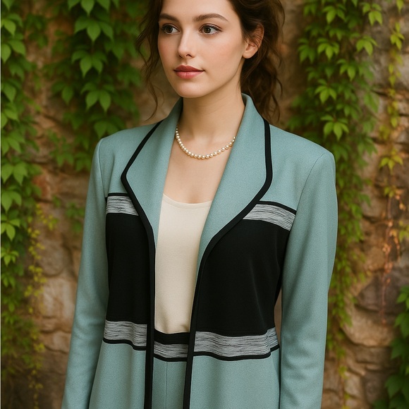 Misook Sweaters - MISOOK Striped Open Sea-foam Cardigan, M